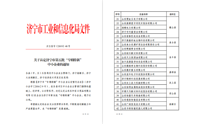 汶上縣人民政府 部門動態(tài) 汶上六家企業(yè)獲評市級“一企一技術”研發(fā)中心和“專精特新” ...